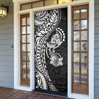 Hawaiian Manta Ray and Hammerhead Shark Tribal Tattoo Door Cover with Polynesian Tribal Pattern Black-White Color LT03 - Polynesian Pride
