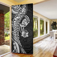 Hawaiian Manta Ray and Hammerhead Shark Tribal Tattoo Door Cover with Polynesian Tribal Pattern Black-White Color LT03 - Polynesian Pride