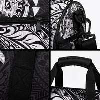 Hawaiian Manta Ray and Hammerhead Shark Tribal Tattoo Duffle Bag with Polynesian Tribal Pattern Black-White Color