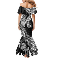 Hawaiian Manta Ray and Hammerhead Shark Tribal Tattoo Family Matching Mermaid Dress and Hawaiian Shirt with Polynesian Tribal Pattern Black-White Color LT03 - Polynesian Pride