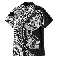 Hawaiian Manta Ray and Hammerhead Shark Tribal Tattoo Family Matching Puletasi and Hawaiian Shirt with Polynesian Tribal Pattern Black-White Color LT03 - Polynesian Pride
