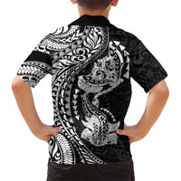 Hawaiian Manta Ray and Hammerhead Shark Tribal Tattoo Family Matching Summer Maxi Dress and Hawaiian Shirt with Polynesian Tribal Pattern Black-White Color LT03 - Polynesian Pride