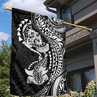 Hawaiian Manta Ray and Hammerhead Shark Tribal Tattoo Garden Flag with Polynesian Tribal Pattern Black-White Color LT03 - Polynesian Pride