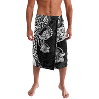 Hawaiian Manta Ray and Hammerhead Shark Tribal Tattoo Lavalava with Polynesian Tribal Pattern Black-White Color