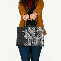Hawaiian Manta Ray and Hammerhead Shark Tribal Tattoo Leather Bag with Polynesian Tribal Pattern Black-White Color LT03 - Polynesian Pride