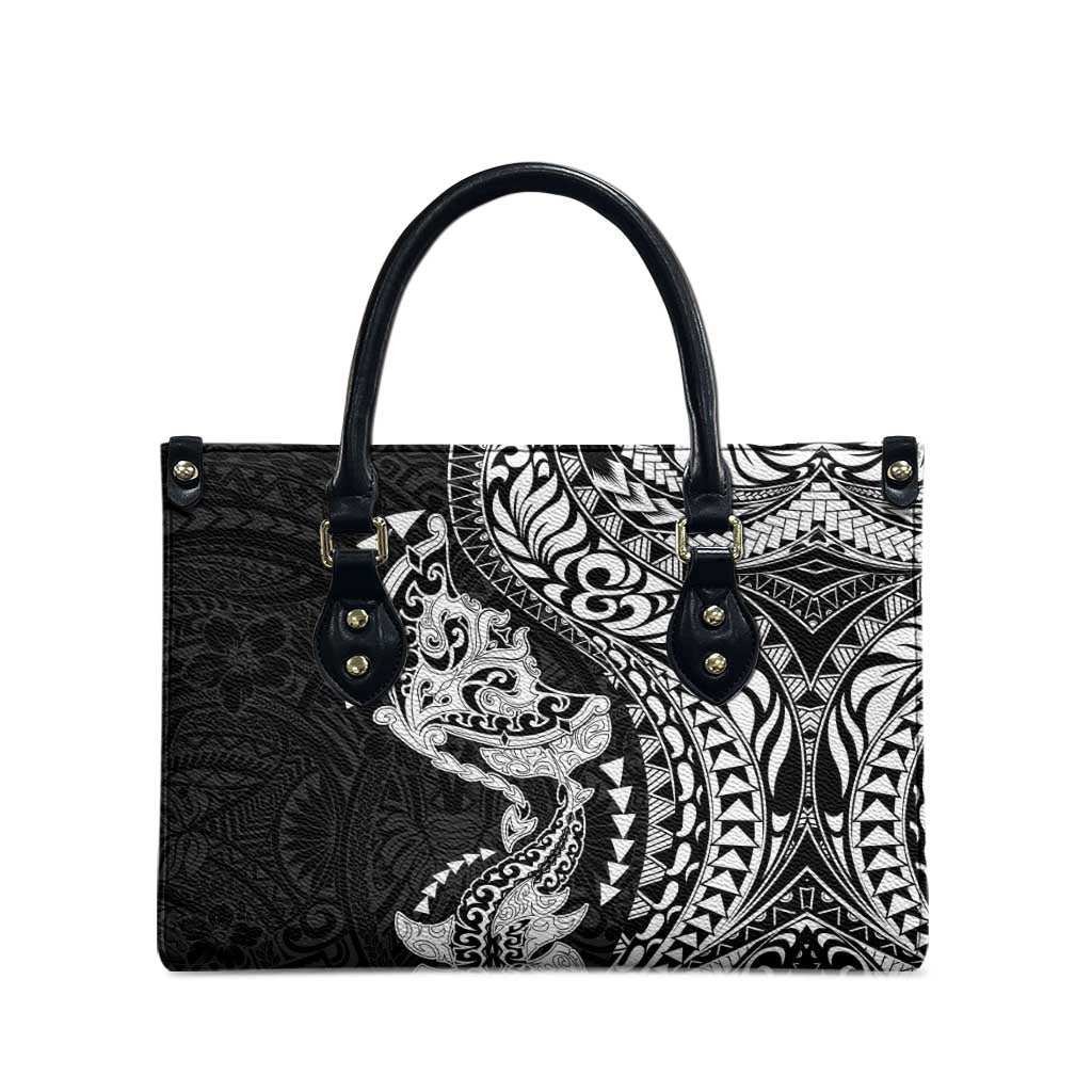 Hawaiian Manta Ray and Hammerhead Shark Tribal Tattoo Leather Bag with Polynesian Tribal Pattern Black-White Color LT03 - Polynesian Pride