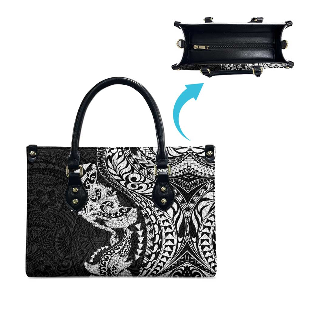 Hawaiian Manta Ray and Hammerhead Shark Tribal Tattoo Leather Bag with Polynesian Tribal Pattern Black-White Color LT03 - Polynesian Pride