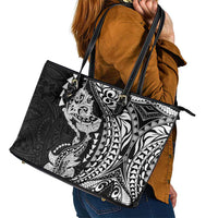 Hawaiian Manta Ray and Hammerhead Shark Tribal Tattoo Leather Tote Bag with Polynesian Tribal Pattern Black-White Color LT03 - Polynesian Pride
