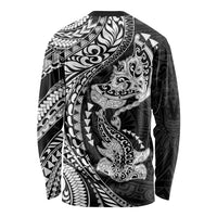 Hawaiian Manta Ray and Hammerhead Shark Tribal Tattoo Long Sleeve Shirt with Polynesian Tribal Pattern Black-White Color LT03 - Polynesian Pride