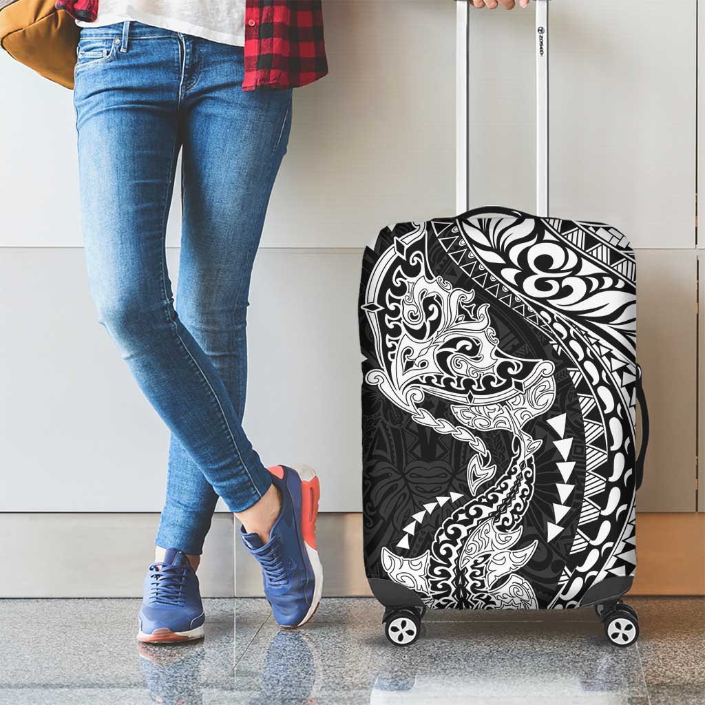 Hawaiian Manta Ray and Hammerhead Shark Tribal Tattoo Luggage Cover with Polynesian Tribal Pattern Black-White Color LT03 - Polynesian Pride