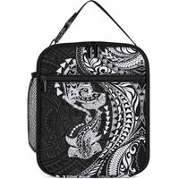 Hawaiian Manta Ray and Hammerhead Shark Tribal Tattoo Lunch Bag with Polynesian Tribal Pattern Black-White Color