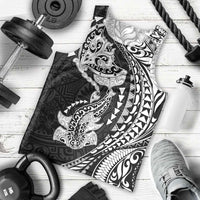 Hawaiian Manta Ray and Hammerhead Shark Tribal Tattoo Men Tank Top with Polynesian Tribal Pattern Black-White Color LT03 - Polynesian Pride