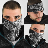 Hawaiian Manta Ray and Hammerhead Shark Tribal Tattoo Neck Gaiter with Polynesian Tribal Pattern Black-White Color LT03 - Polynesian Pride
