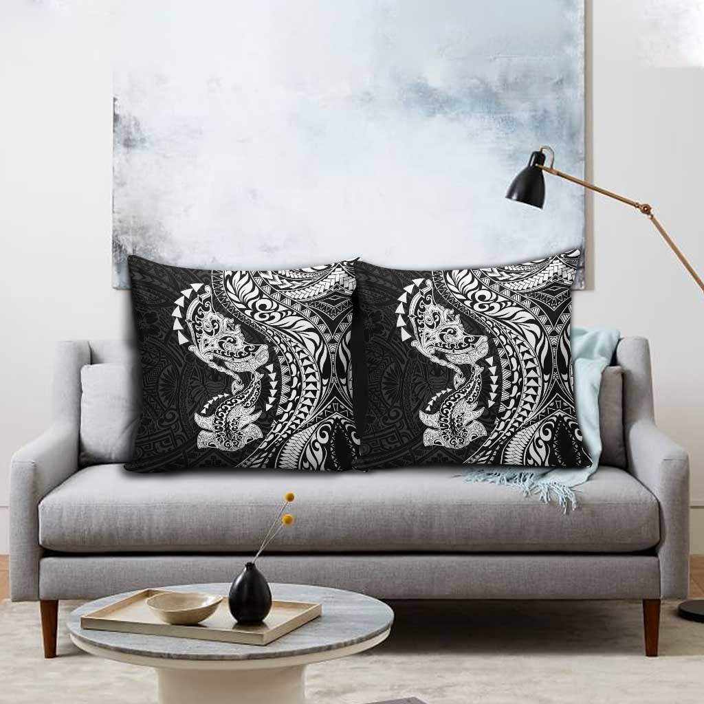 Hawaiian Manta Ray and Hammerhead Shark Tribal Tattoo Pillow Cover with Polynesian Tribal Pattern Black-White Color LT03 - Polynesian Pride