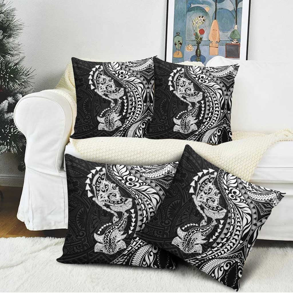 Hawaiian Manta Ray and Hammerhead Shark Tribal Tattoo Pillow Cover with Polynesian Tribal Pattern Black-White Color LT03 - Polynesian Pride