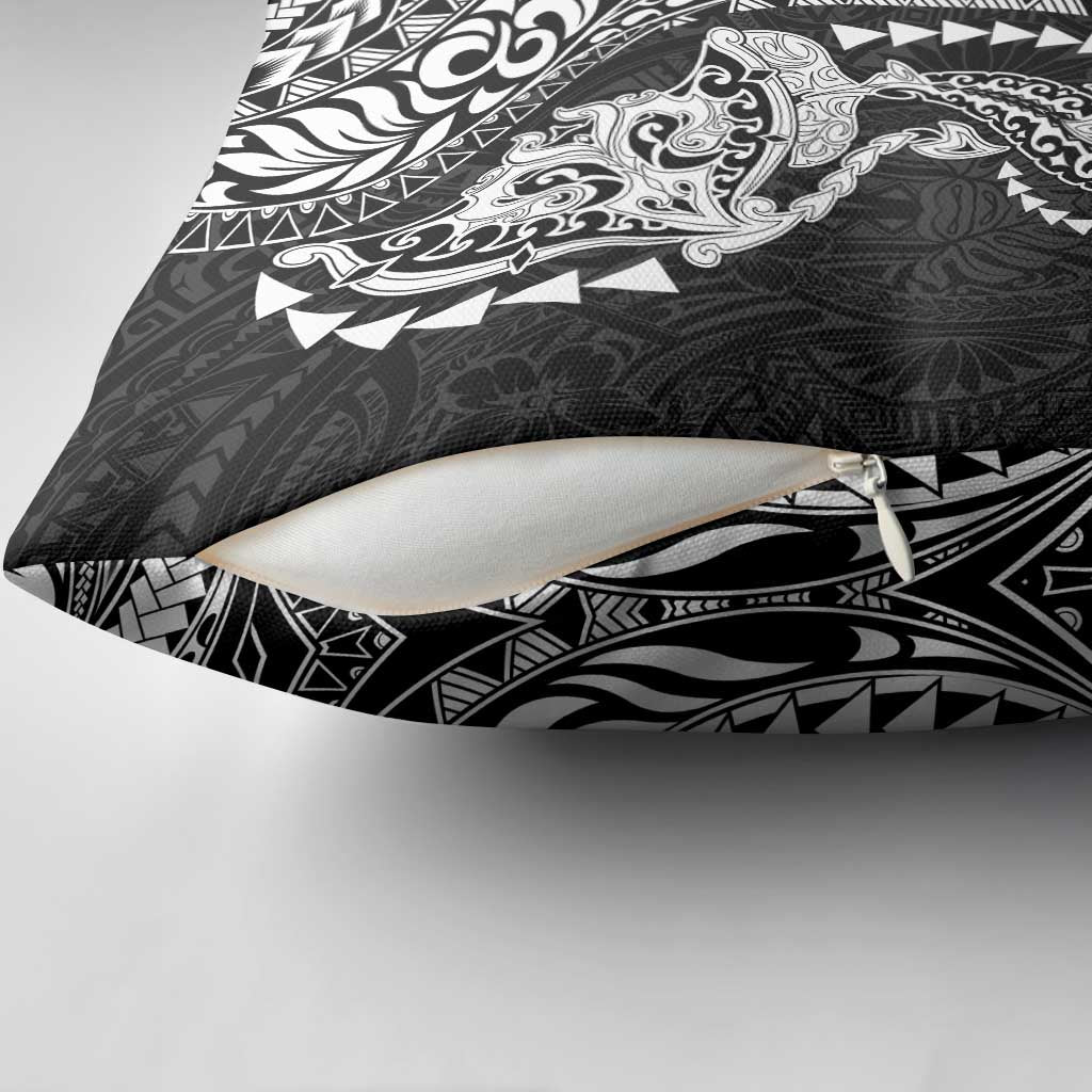 Hawaiian Manta Ray and Hammerhead Shark Tribal Tattoo Pillow Cover with Polynesian Tribal Pattern Black-White Color LT03 - Polynesian Pride