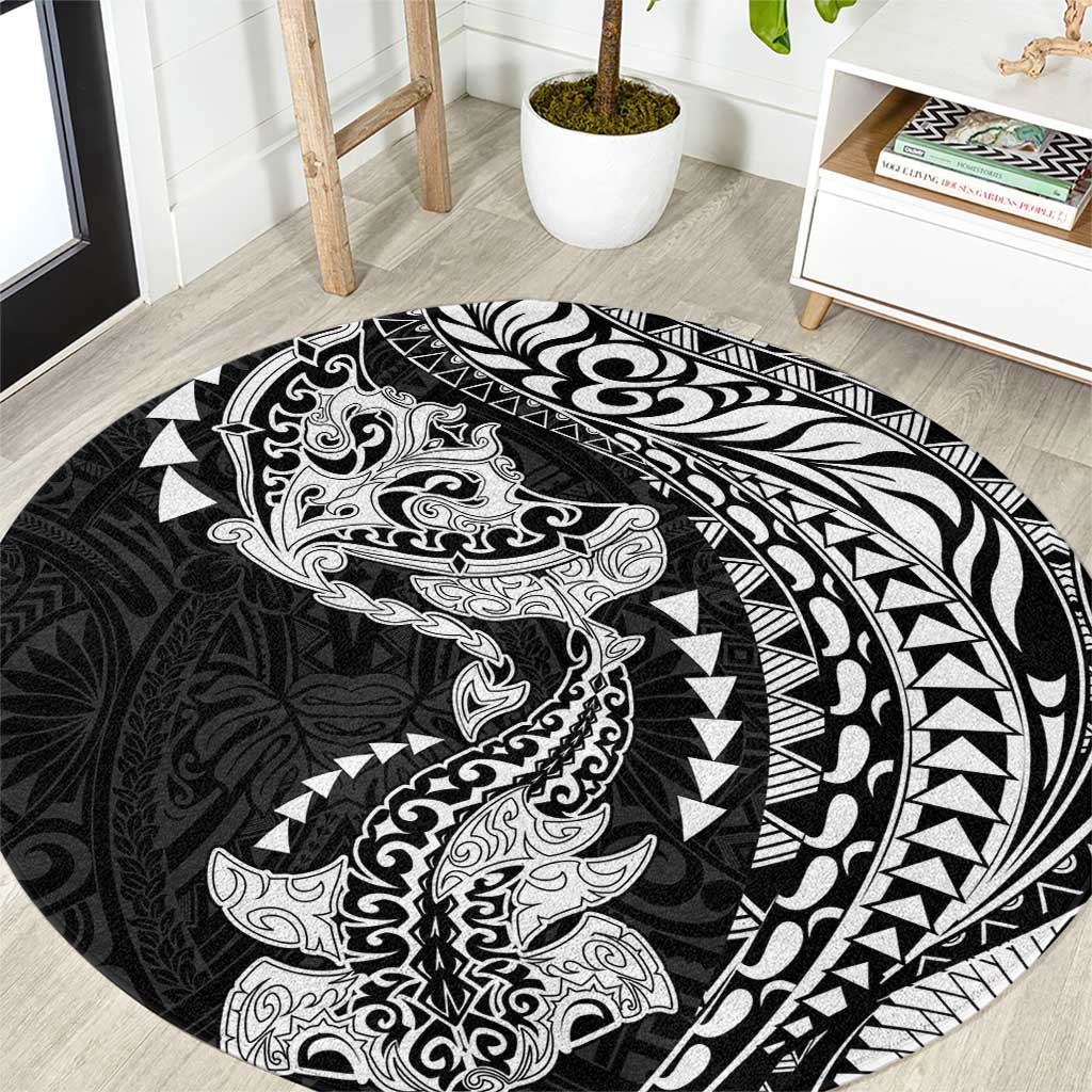 Hawaiian Manta Ray and Hammerhead Shark Tribal Tattoo Round Carpet with Polynesian Tribal Pattern Black-White Color LT03 Multicolor - Polynesian Pride