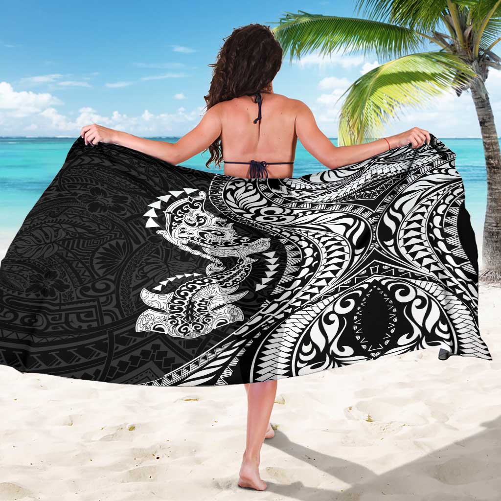 Hawaiian Manta Ray and Hammerhead Shark Tribal Tattoo Sarong with Polynesian Tribal Pattern Black-White Color LT03 - Polynesian Pride