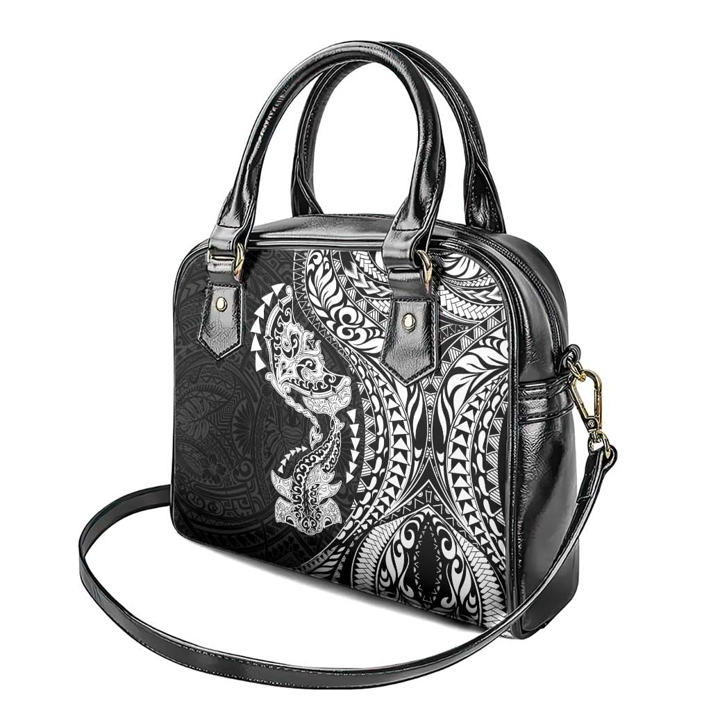 Hawaiian Manta Ray and Hammerhead Shark Tribal Tattoo Shoulder Handbag with Polynesian Tribal Pattern Black-White Color LT03 - Polynesian Pride