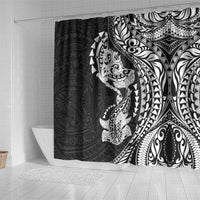 Hawaiian Manta Ray and Hammerhead Shark Tribal Tattoo Shower Curtain with Polynesian Tribal Pattern Black-White Color LT03 - Polynesian Pride