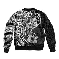 Hawaiian Manta Ray and Hammerhead Shark Tribal Tattoo Sleeve Zip Bomber Jacket with Polynesian Tribal Pattern Black-White Color LT03 - Polynesian Pride