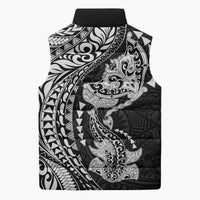 Hawaiian Manta Ray and Hammerhead Shark Tribal Tattoo Sleeveless Puffer Jacket with Polynesian Tribal Pattern Black-White Color LT03 - Polynesian Pride