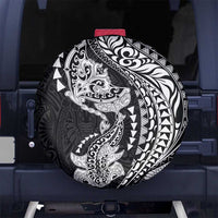 Hawaiian Manta Ray and Hammerhead Shark Tribal Tattoo Spare Tire Cover with Polynesian Tribal Pattern Black-White Color LT03 No hole Multicolor - Polynesian Pride