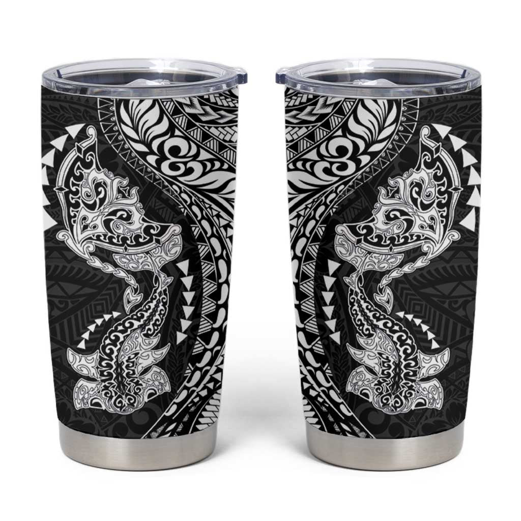 Hawaiian Manta Ray and Hammerhead Shark Tribal Tattoo Tumbler Cup with Polynesian Tribal Pattern Black-White Color LT03 Multicolor - Polynesian Pride