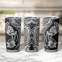Hawaiian Manta Ray and Hammerhead Shark Tribal Tattoo Tumbler Cup with Polynesian Tribal Pattern Black-White Color LT03 - Polynesian Pride
