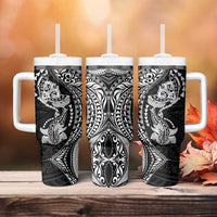 Hawaiian Manta Ray and Hammerhead Shark Tribal Tattoo Tumbler With Handle with Polynesian Tribal Pattern Black-White Color LT03 - Polynesian Pride