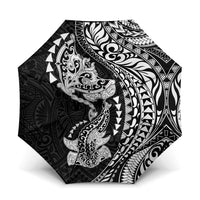Hawaiian Manta Ray and Hammerhead Shark Tribal Tattoo Umbrella with Polynesian Tribal Pattern Black-White Color