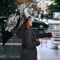 Hawaiian Manta Ray and Hammerhead Shark Tribal Tattoo Umbrella with Polynesian Tribal Pattern Black-White Color