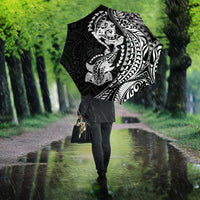 Hawaiian Manta Ray and Hammerhead Shark Tribal Tattoo Umbrella with Polynesian Tribal Pattern Black-White Color