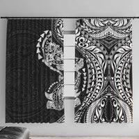 Hawaiian Manta Ray and Hammerhead Shark Tribal Tattoo Window Curtain with Polynesian Tribal Pattern Black-White Color LT03 With Hooks Multicolor - Polynesian Pride