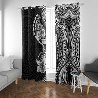 Hawaiian Manta Ray and Hammerhead Shark Tribal Tattoo Window Curtain with Polynesian Tribal Pattern Black-White Color LT03 With Grommets Multicolor - Polynesian Pride