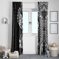 Hawaiian Manta Ray and Hammerhead Shark Tribal Tattoo Window Curtain with Polynesian Tribal Pattern Black-White Color LT03 - Polynesian Pride