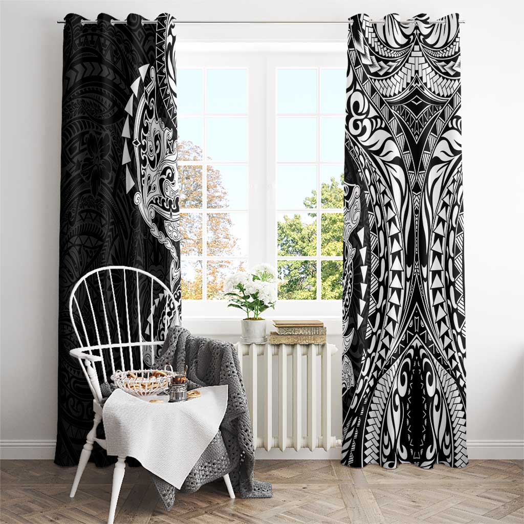 Hawaiian Manta Ray and Hammerhead Shark Tribal Tattoo Window Curtain with Polynesian Tribal Pattern Black-White Color LT03 - Polynesian Pride