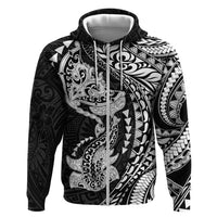 Hawaiian Manta Ray and Hammerhead Shark Tribal Tattoo Zip Hoodie with Polynesian Tribal Pattern Black-White Color LT03 Zip Hoodie Multicolor - Polynesian Pride
