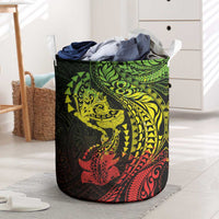 Hawaiian Manta Ray and Hammerhead Shark Tribal Tattoo Laundry Basket with Polynesian Tribal Pattern Reggae Style