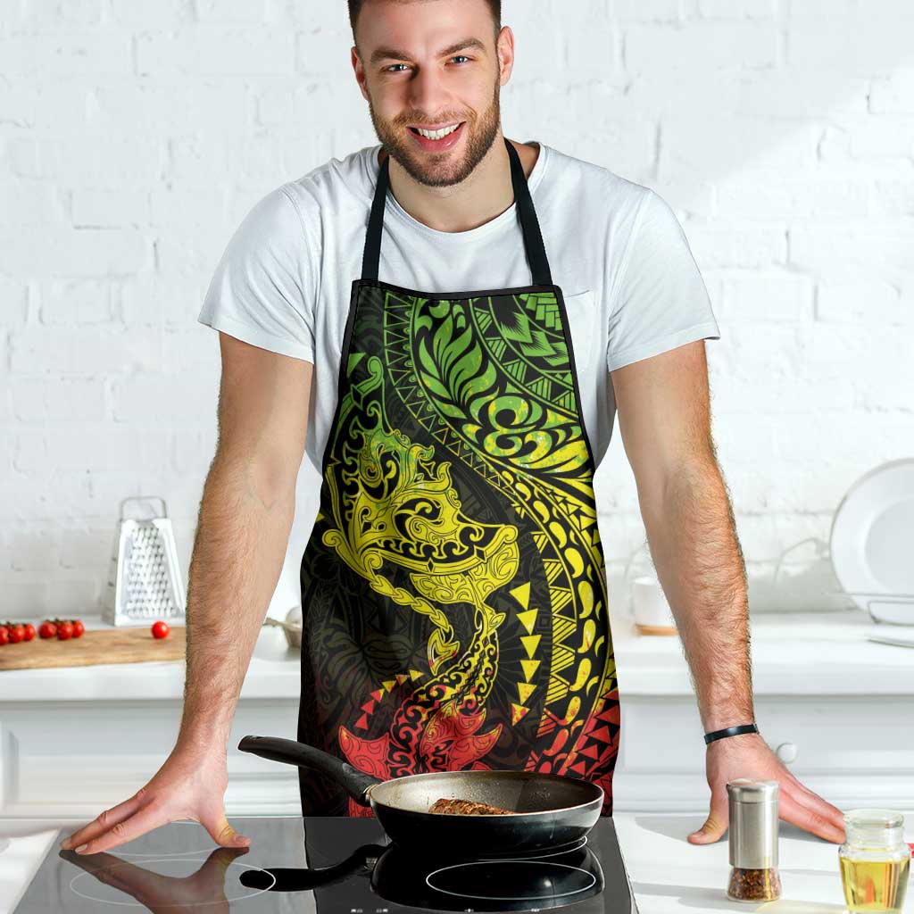 Hawaiian Manta Ray and Hammerhead Shark Tribal Tattoo Apron with Polynesian Tribal Pattern Reggae Style