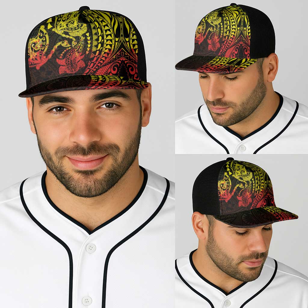 Hawaiian Manta Ray and Hammerhead Shark Tribal Tattoo Baseball Net Cap with Polynesian Tribal Pattern Reggae Style