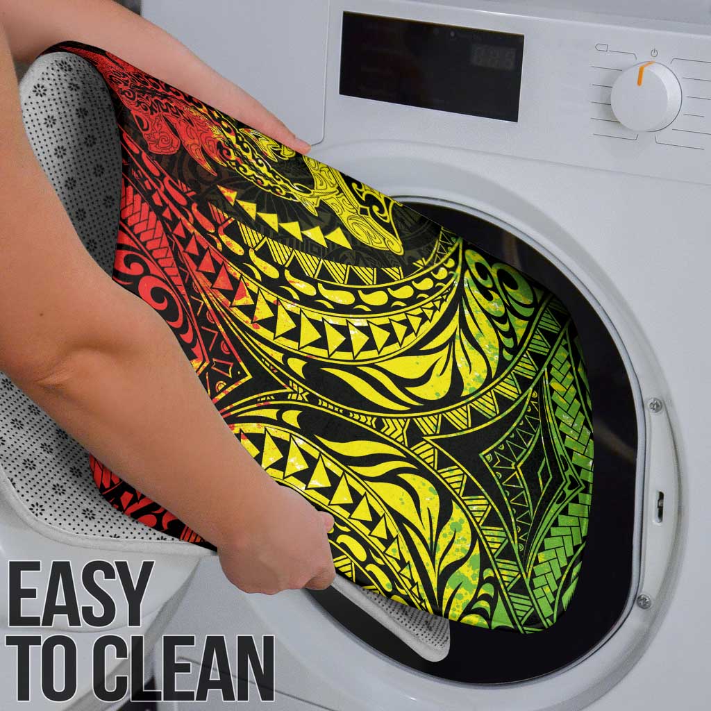 Hawaiian Manta Ray and Hammerhead Shark Tribal Tattoo Bathroom Set with Polynesian Tribal Pattern Reggae Style