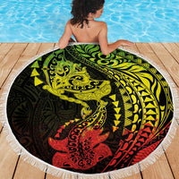 Hawaiian Manta Ray and Hammerhead Shark Tribal Tattoo Beach Blanket with Polynesian Tribal Pattern Reggae Style