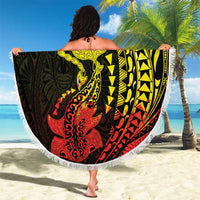 Hawaiian Manta Ray and Hammerhead Shark Tribal Tattoo Beach Blanket with Polynesian Tribal Pattern Reggae Style