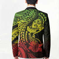 Hawaiian Manta Ray and Hammerhead Shark Tribal Tattoo Blazer with Polynesian Tribal Pattern Reggae Style