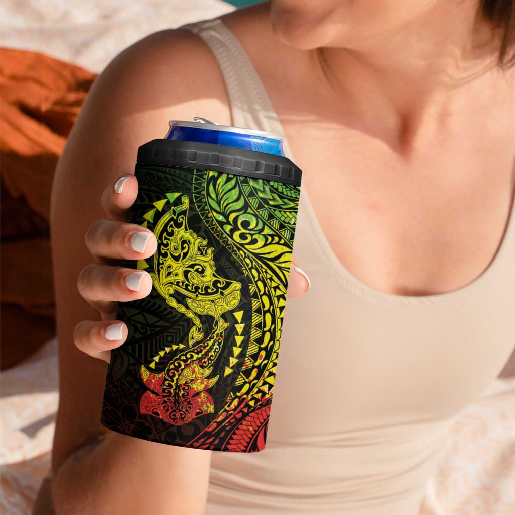Hawaiian Manta Ray and Hammerhead Shark Tribal Tattoo 4 in 1 Can Cooler Tumbler with Polynesian Tribal Pattern Reggae Style LT03 - Polynesian Pride