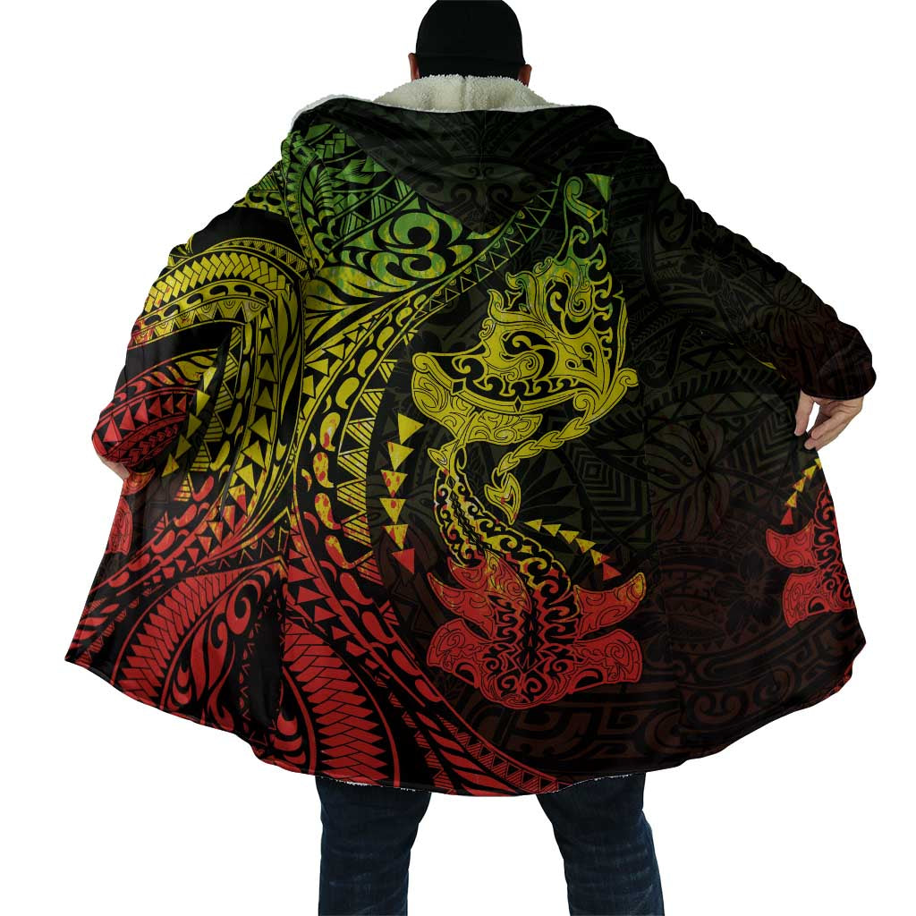Hawaiian Manta Ray and Hammerhead Shark Tribal Tattoo Cloak with Polynesian Tribal Pattern Reggae Style
