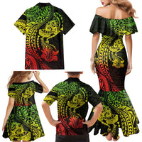Hawaiian Manta Ray and Hammerhead Shark Tribal Tattoo Family Matching Mermaid Dress and Hawaiian Shirt with Polynesian Tribal Pattern Reggae Style LT03 - Polynesian Pride
