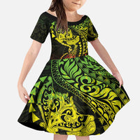 Hawaiian Manta Ray and Hammerhead Shark Tribal Tattoo Family Matching Tank Maxi Dress and Hawaiian Shirt with Polynesian Tribal Pattern Reggae Style LT03 Daughter's Dress Multicolor - Polynesian Pride