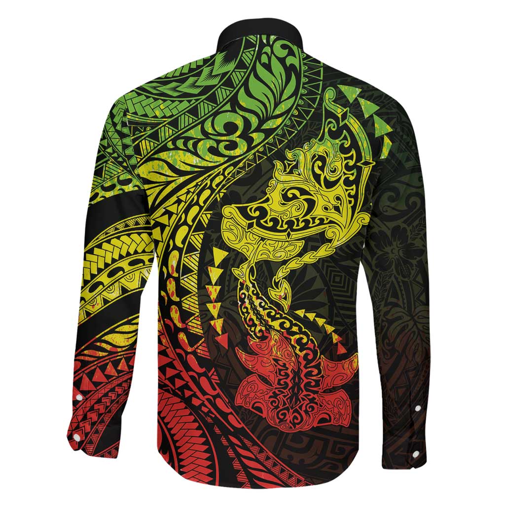Hawaiian Manta Ray and Hammerhead Shark Tribal Tattoo Family Matching Tank Maxi Dress and Hawaiian Shirt with Polynesian Tribal Pattern Reggae Style LT03 - Polynesian Pride